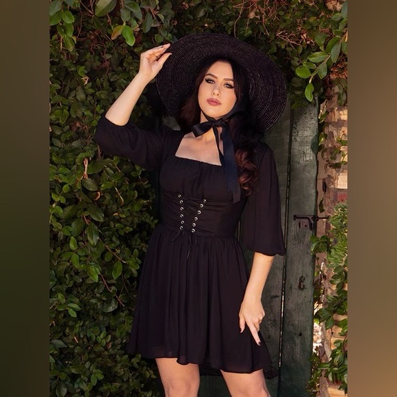 NWT La Femme En Noir "Cottage" Black Lace-Up Underbust Corset XS - Picture 2 of 6